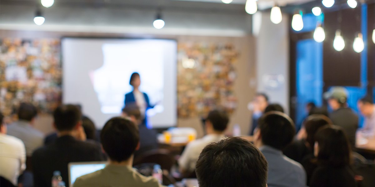 Polished presentation slides on a large screen